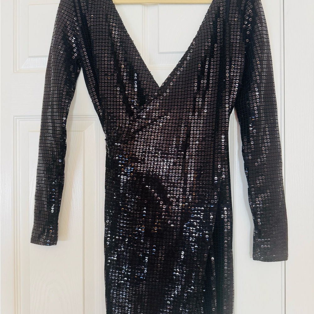 Black Long Sleeve Sequin Dress